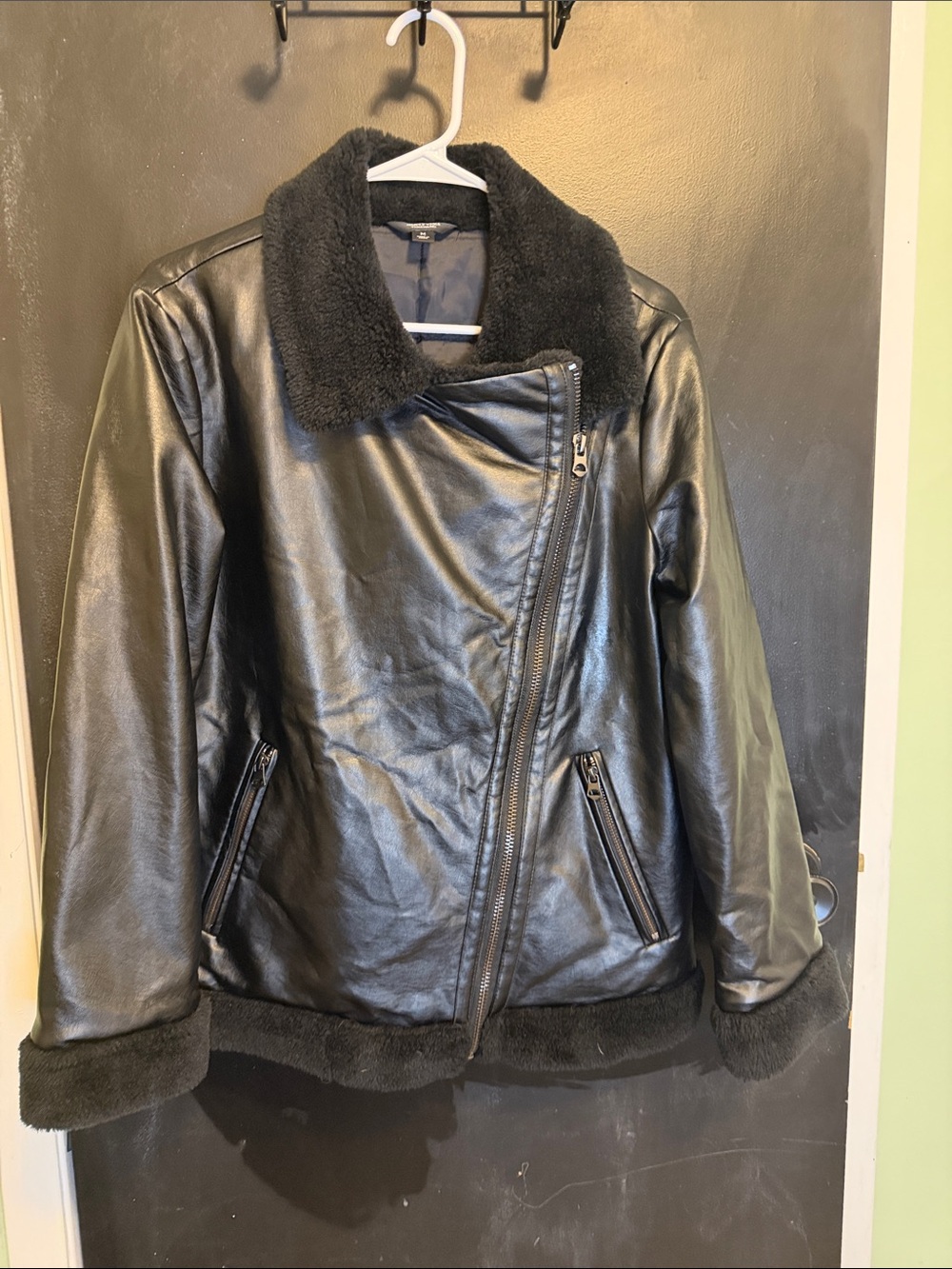 Simply Vera Vera Wang Black Faux Leather Moto Jacket M